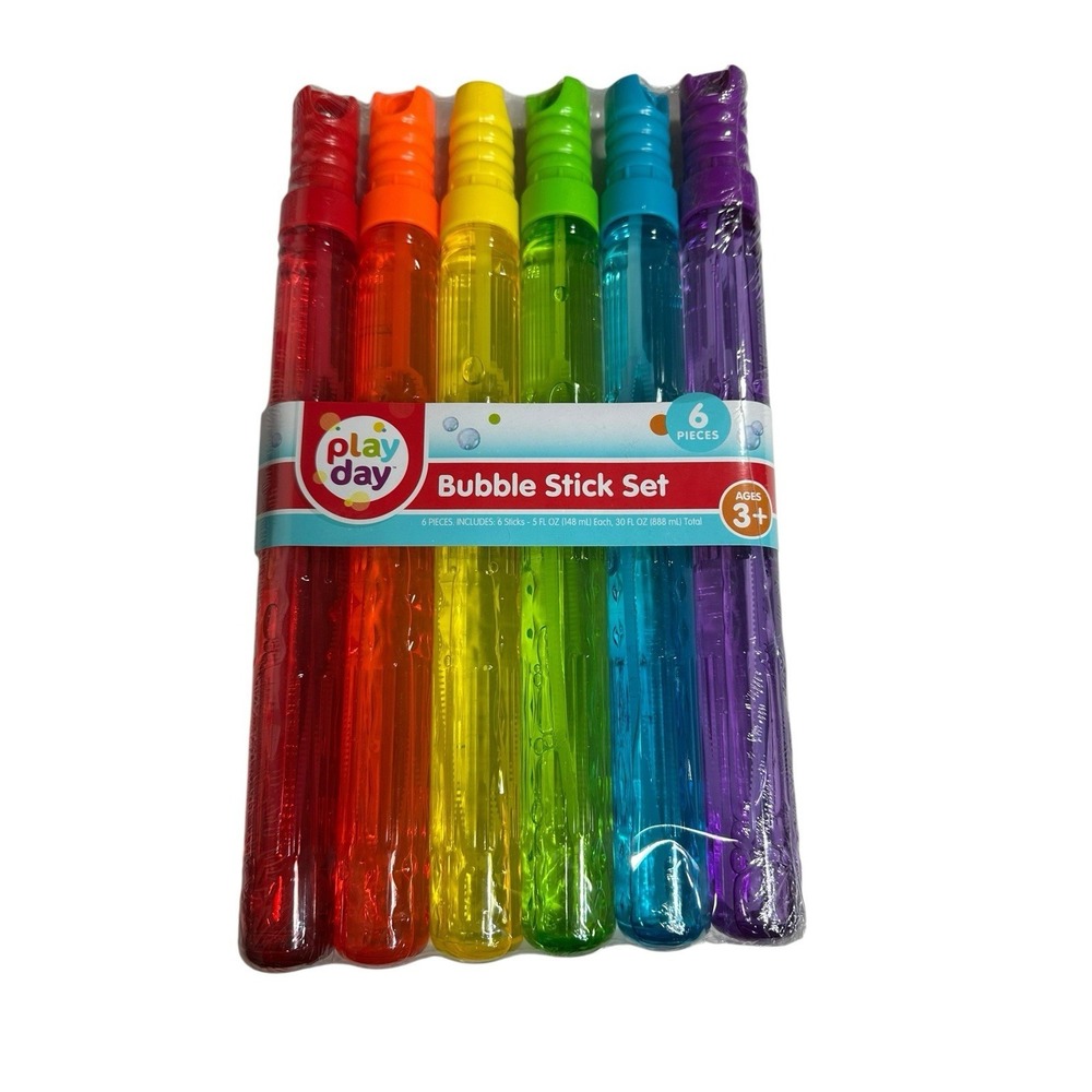 play‎ day bubble stick set of 6 red orange yellow green blue purple